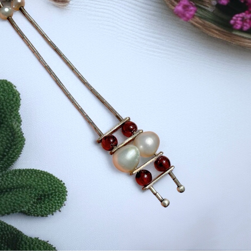 🌺Artisan Sterling, Genuine Garnet & Pearl Necklace
